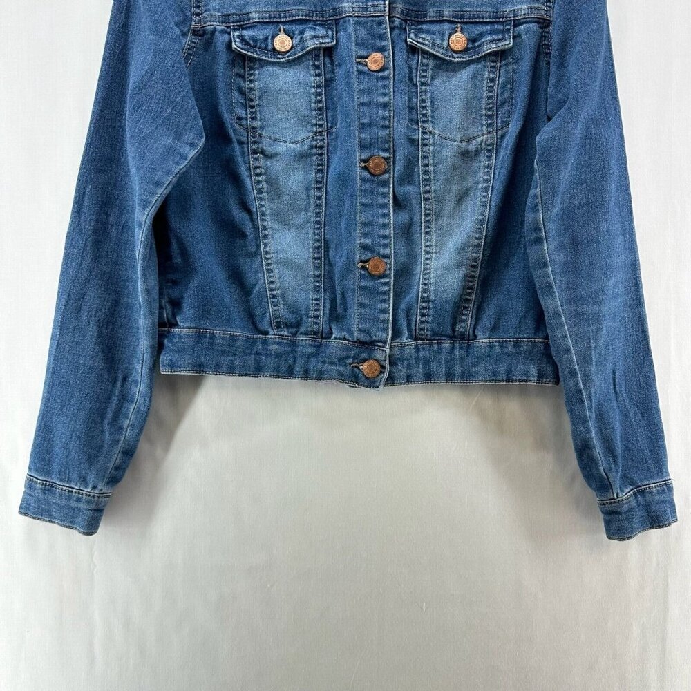 Noisy may Jacket Womens Sz M Denim Trucker Button Front Long Sleeve Stretch Blue - Picture 4 of 12